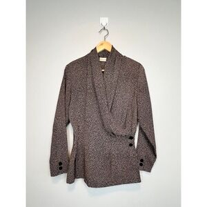 Vintage Apart Womens 2pc Suit Black White Micro Print Wrap Top‎ Skirt Set Size 8